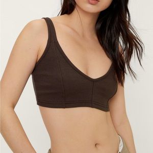 Brown Ribbed V-neck Crop Top Bralette